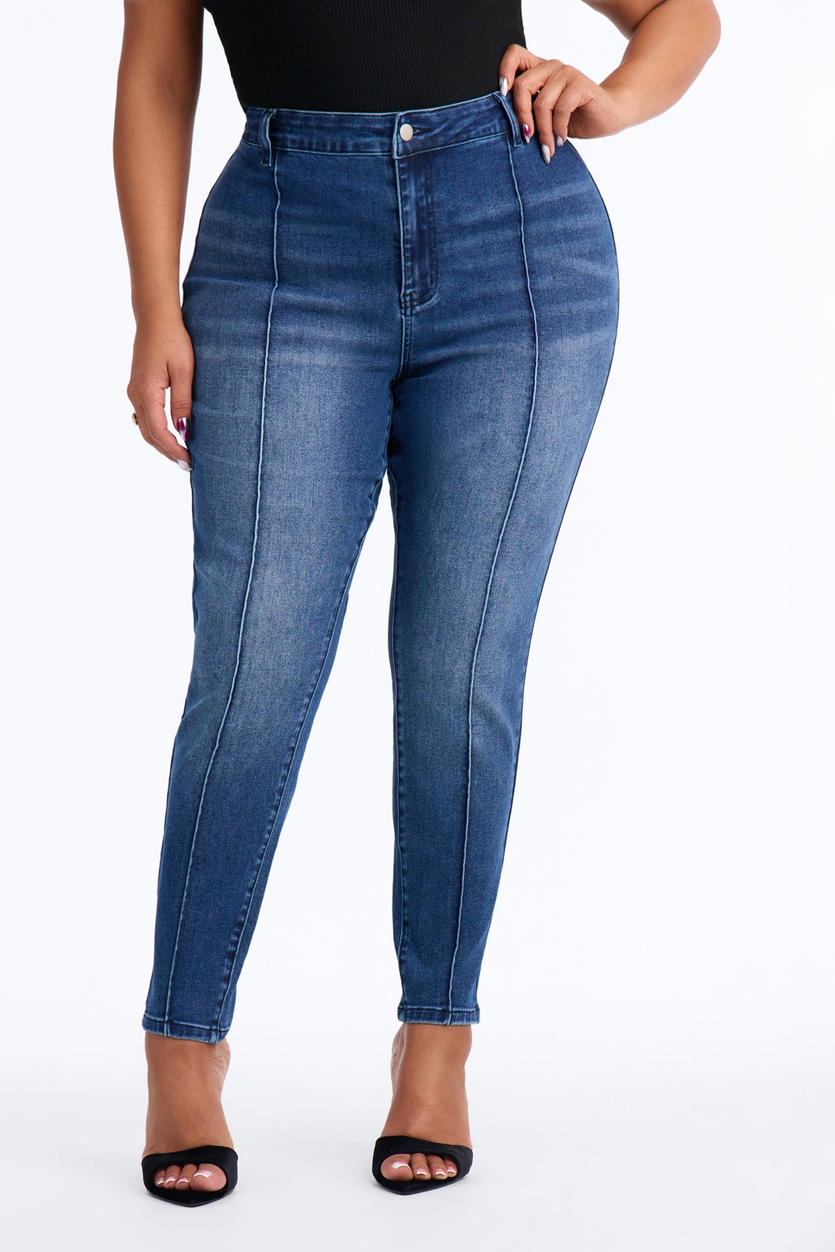 The Uptown Pintuck High Rise Stretch Skinny Jeans - Dark Wash