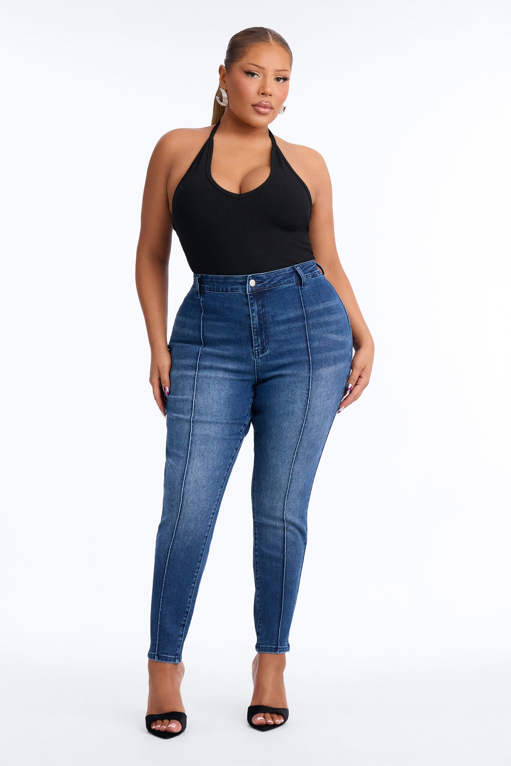 The Uptown Pintuck High Rise Stretch Skinny Jeans - Dark Wash