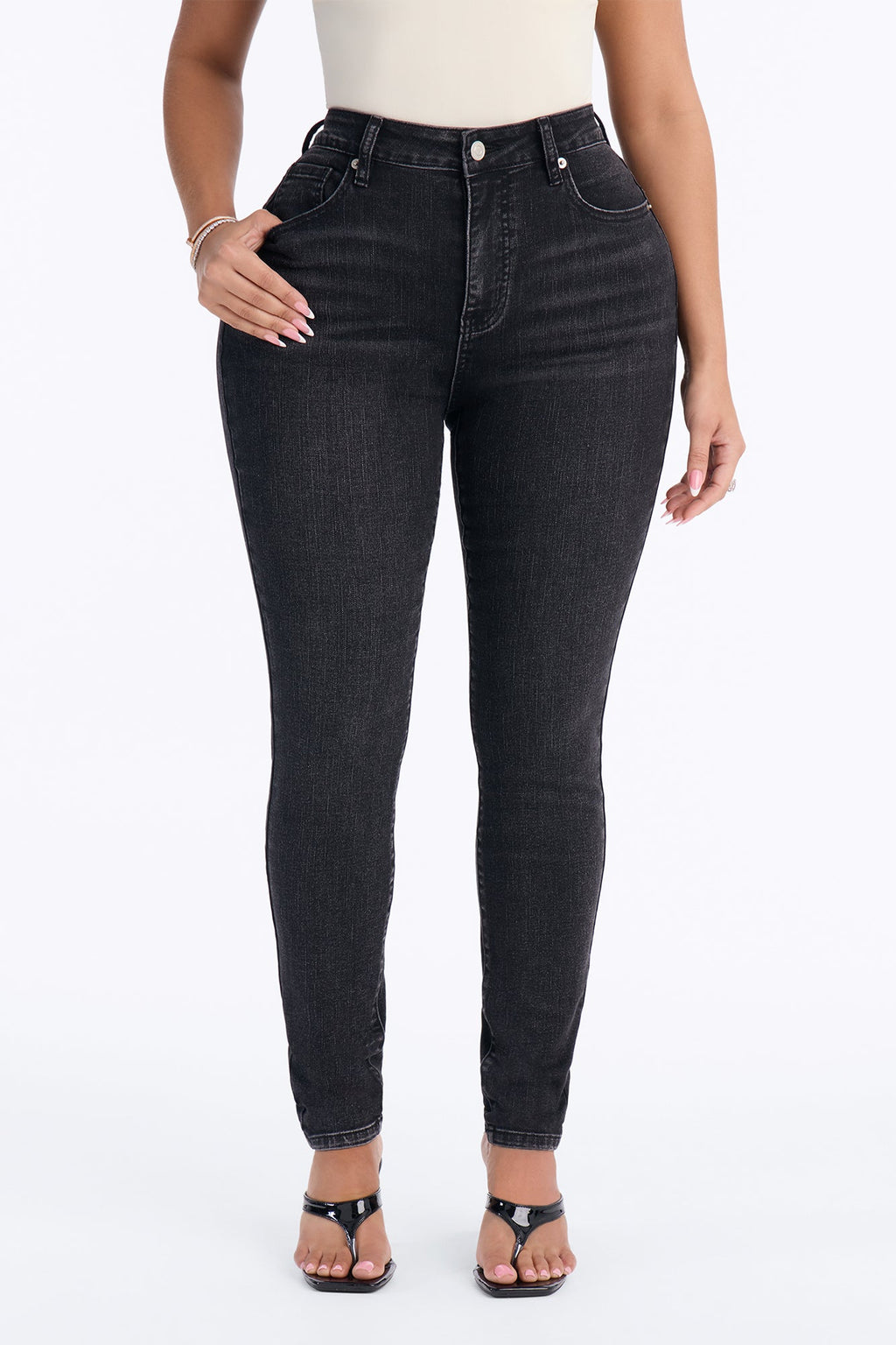 Ashtin High Rise Embroidered Skinny Jeans - Black Wash
