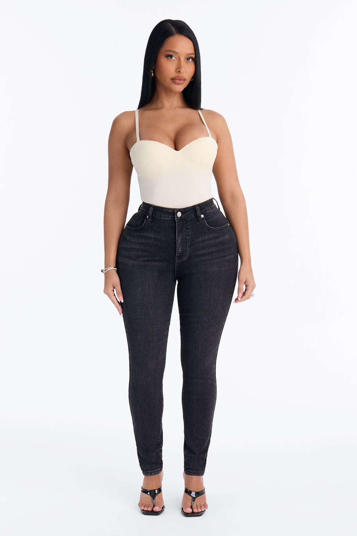 Ashtin High Rise Embroidered Skinny Jeans - Black Wash
