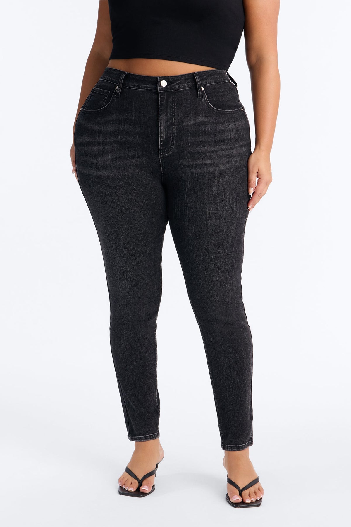 Ashtin High Rise Embroidered Skinny Jeans - Black Wash