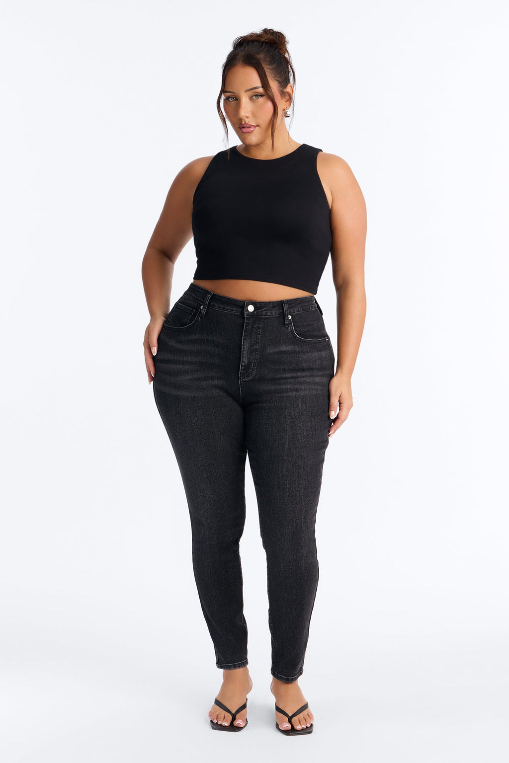 Ashtin High Rise Embroidered Skinny Jeans - Black Wash