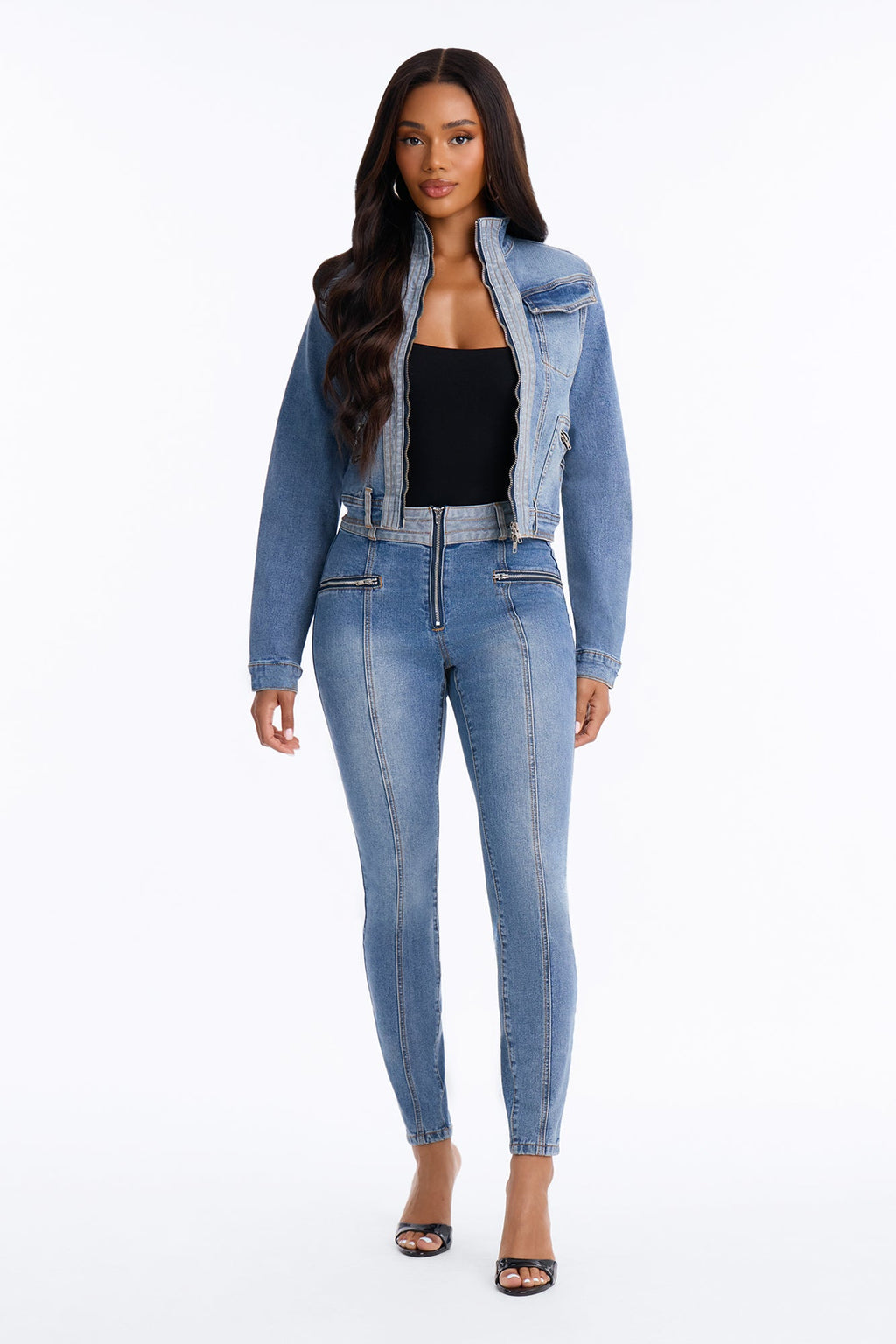 Take A Ride High Rise Stretch Two Tone Skinny Jeans - Medium Wash