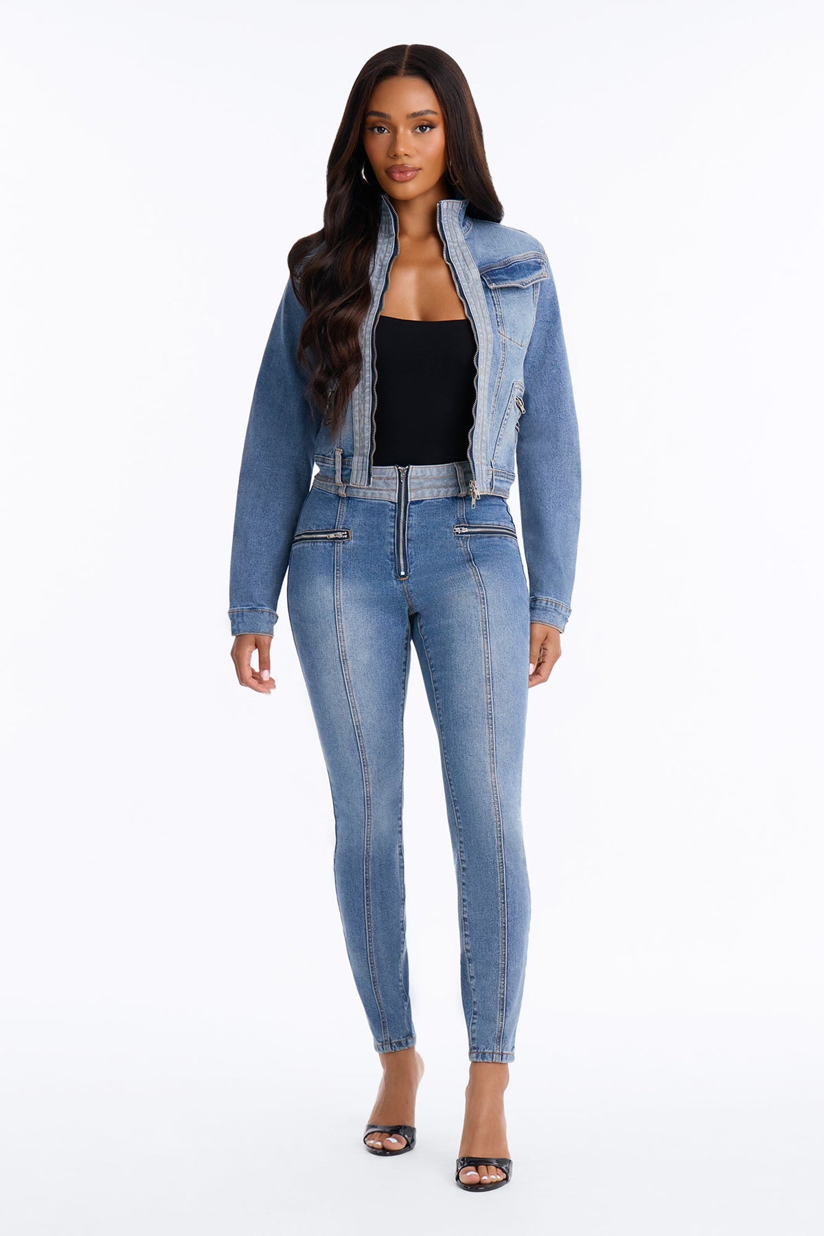 Take A Ride High Rise Stretch Two Tone Skinny Jeans - Medium Wash