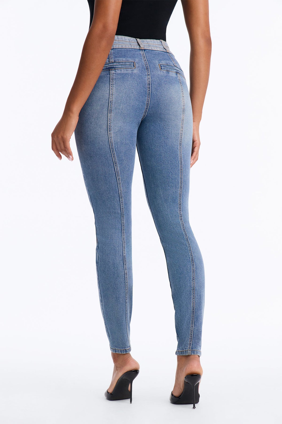 Take A Ride High Rise Stretch Two Tone Skinny Jeans - Medium Wash