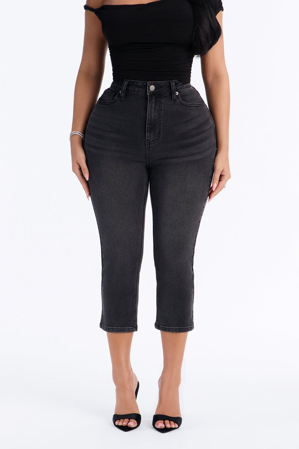 Classic Curvy High Rise Stretch Capri Skinny Jeans - Black Wash