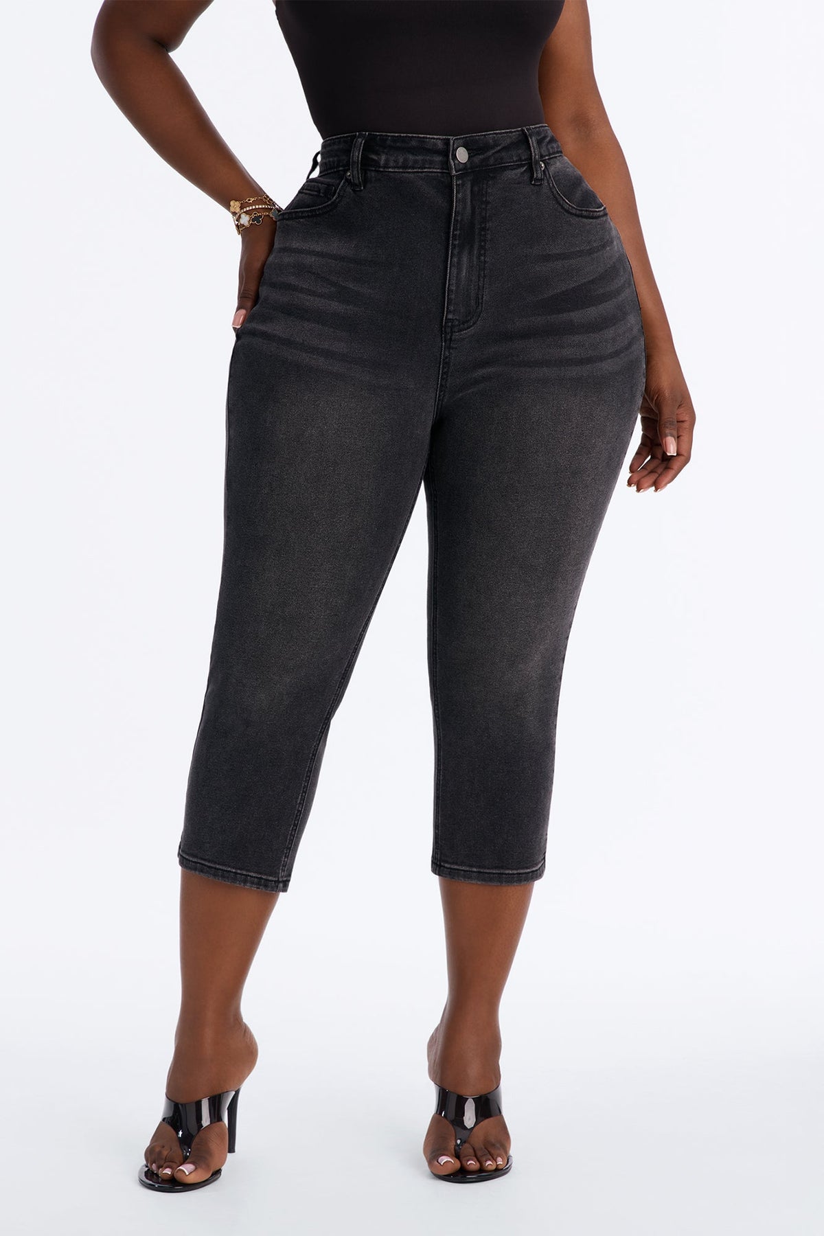 Classic Curvy High Rise Stretch Capri Skinny Jeans - Black Wash
