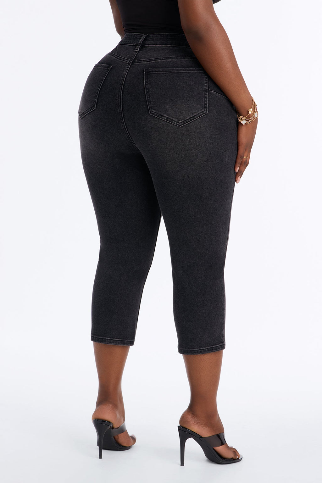 Classic Curvy High Rise Stretch Capri Skinny Jeans - Black Wash