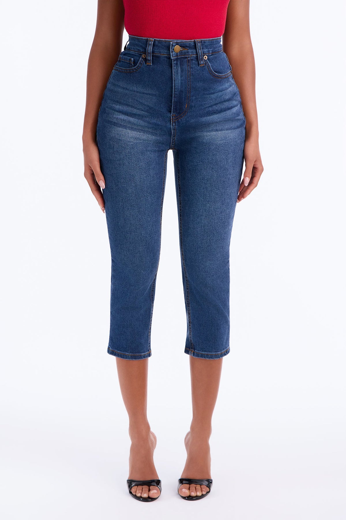 Classic Curvy High Rise Stretch Capri Skinny Jeans - Dark Wash