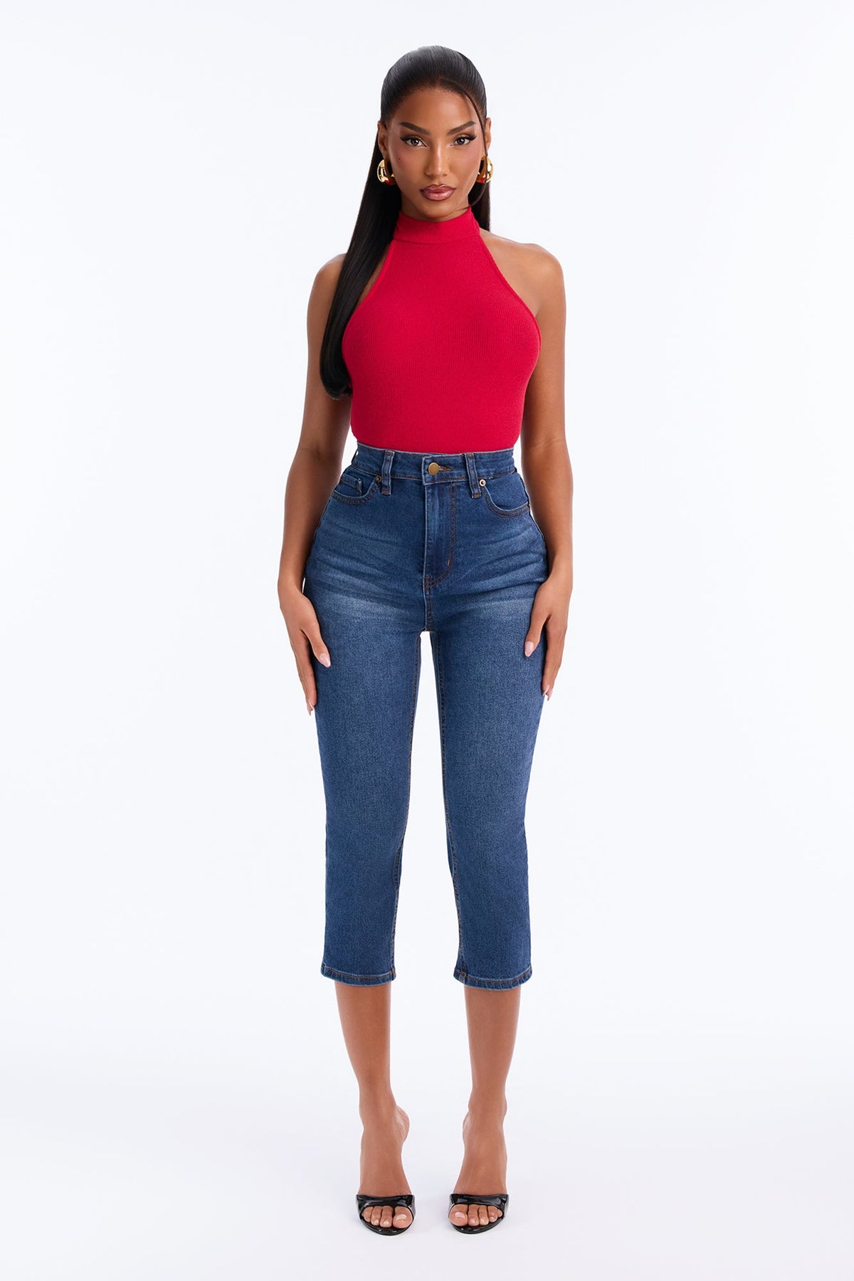Classic Curvy High Rise Stretch Capri Skinny Jeans - Dark Wash
