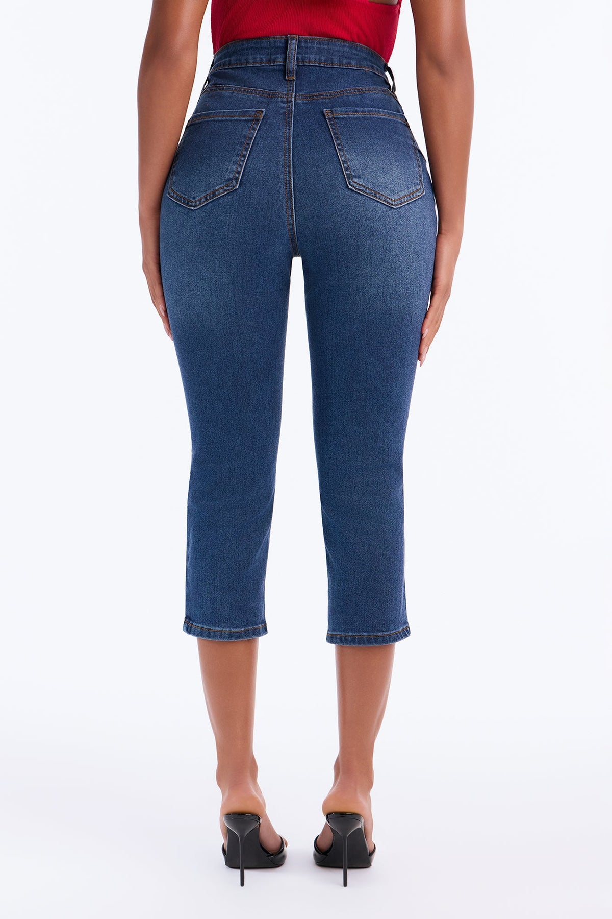 Classic Curvy High Rise Stretch Capri Skinny Jeans - Dark Wash