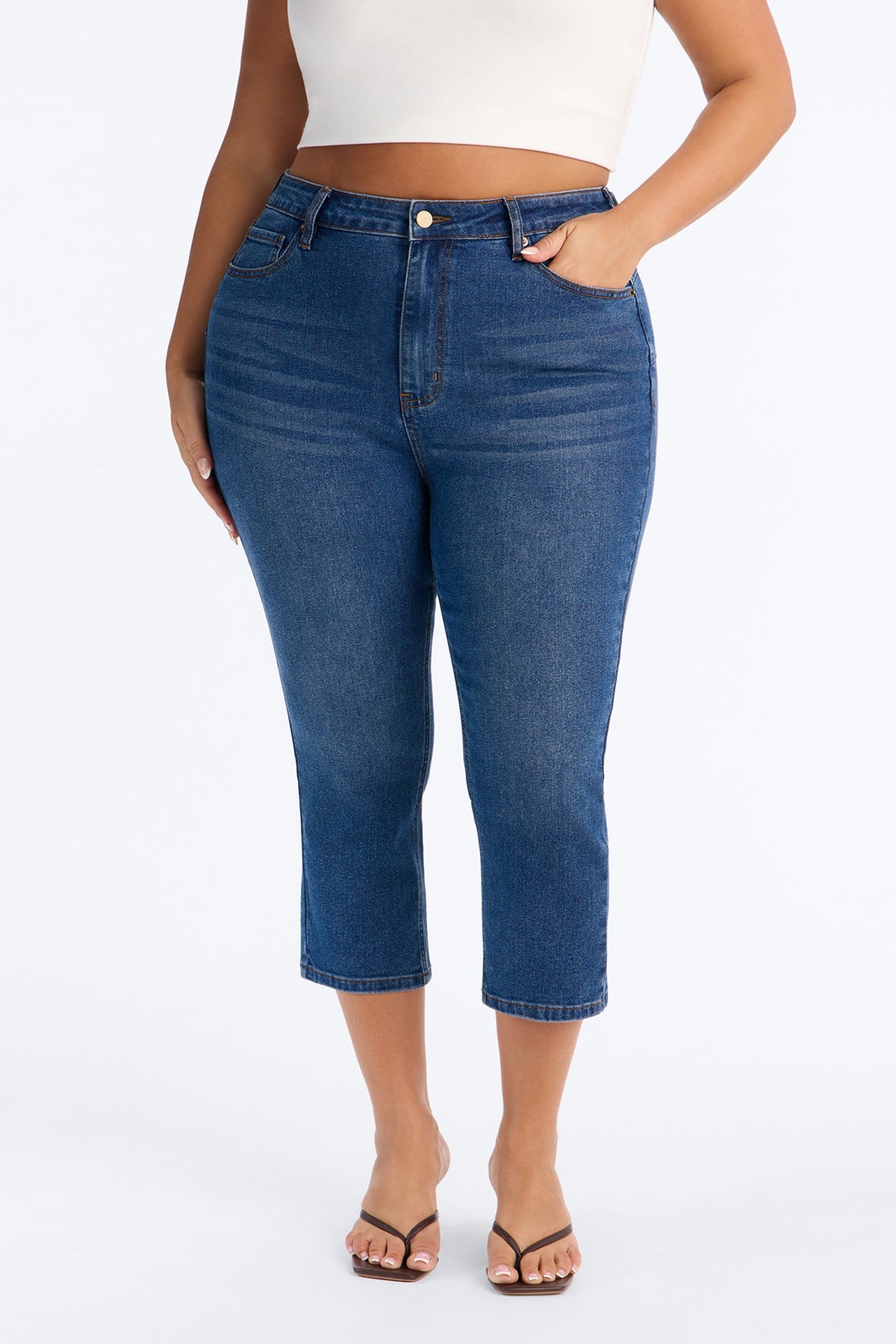 Classic Curvy High Rise Stretch Capri Skinny Jeans - Dark Wash