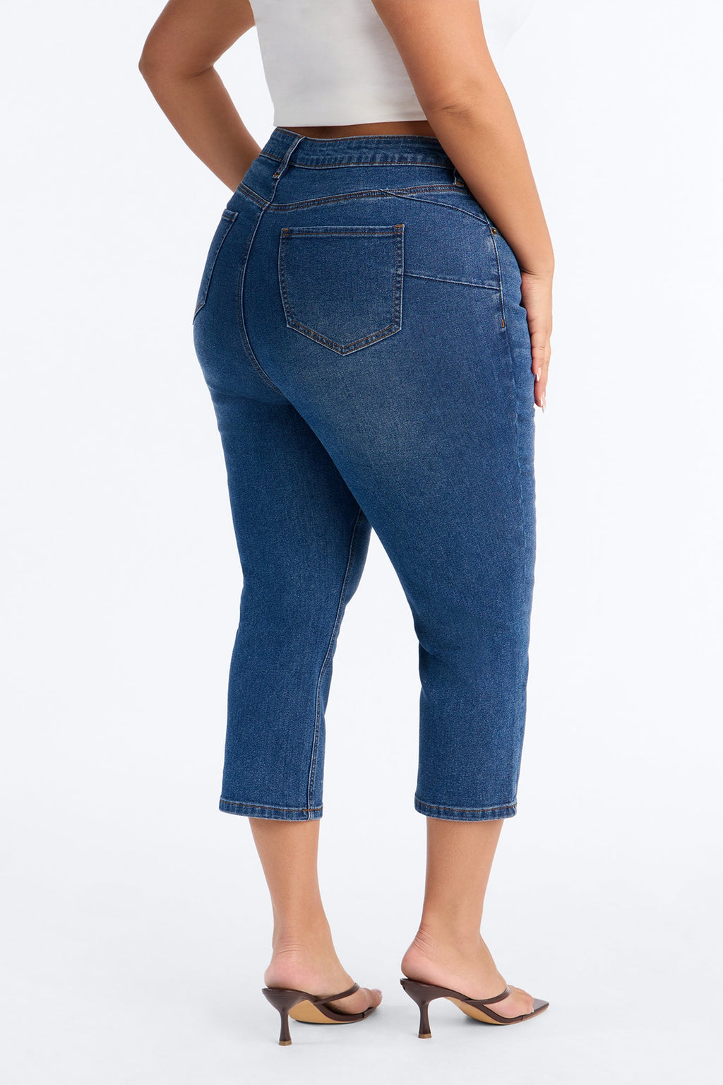 Classic Curvy High Rise Stretch Capri Skinny Jeans - Dark Wash