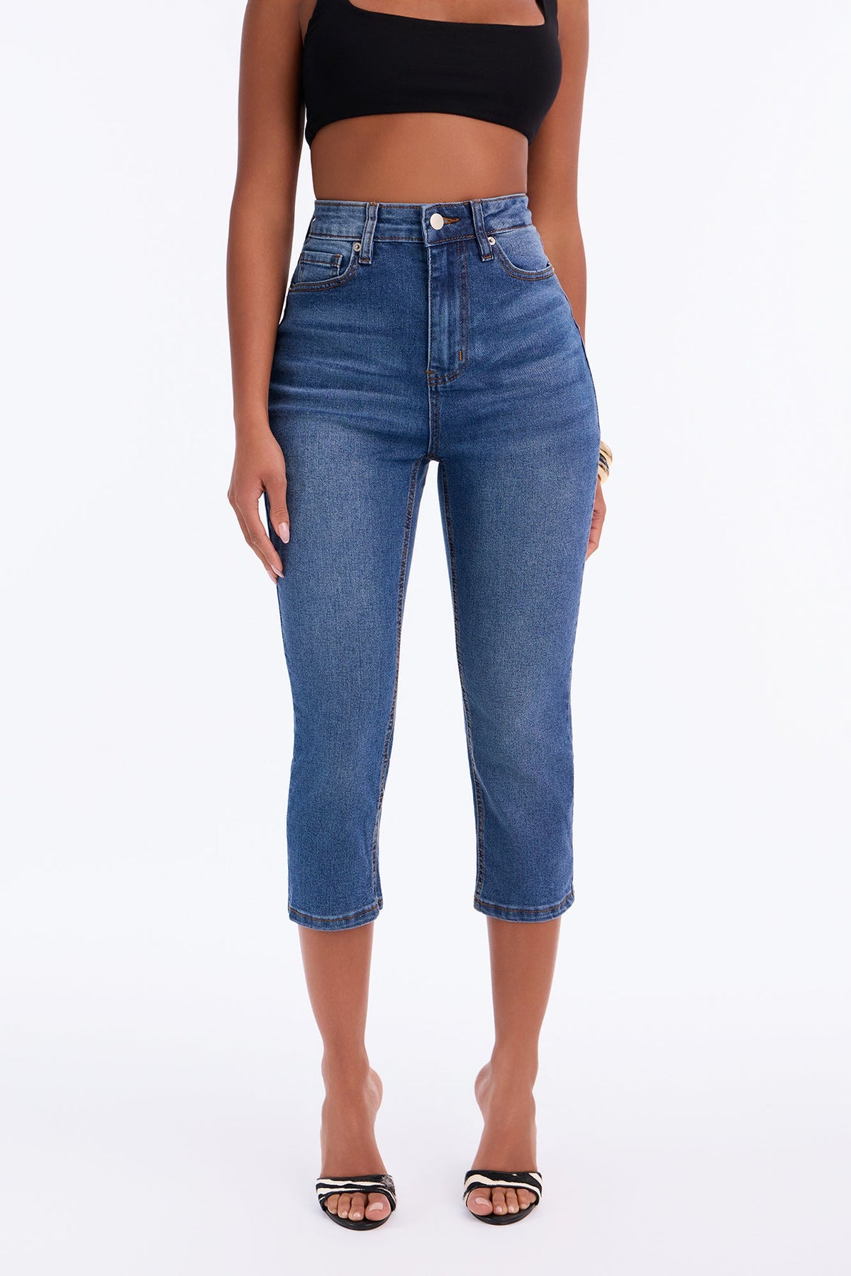 Classic Curvy High Rise Stretch Capri Skinny Jeans - Medium Wash