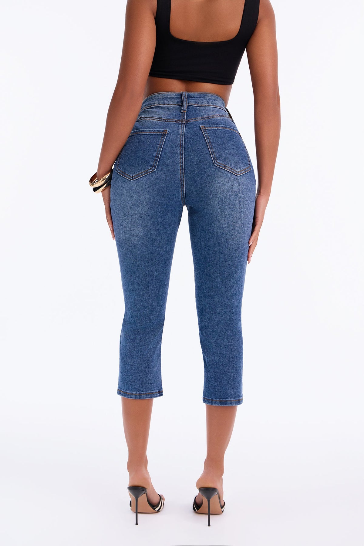 Classic Curvy High Rise Stretch Capri Skinny Jeans - Medium Wash