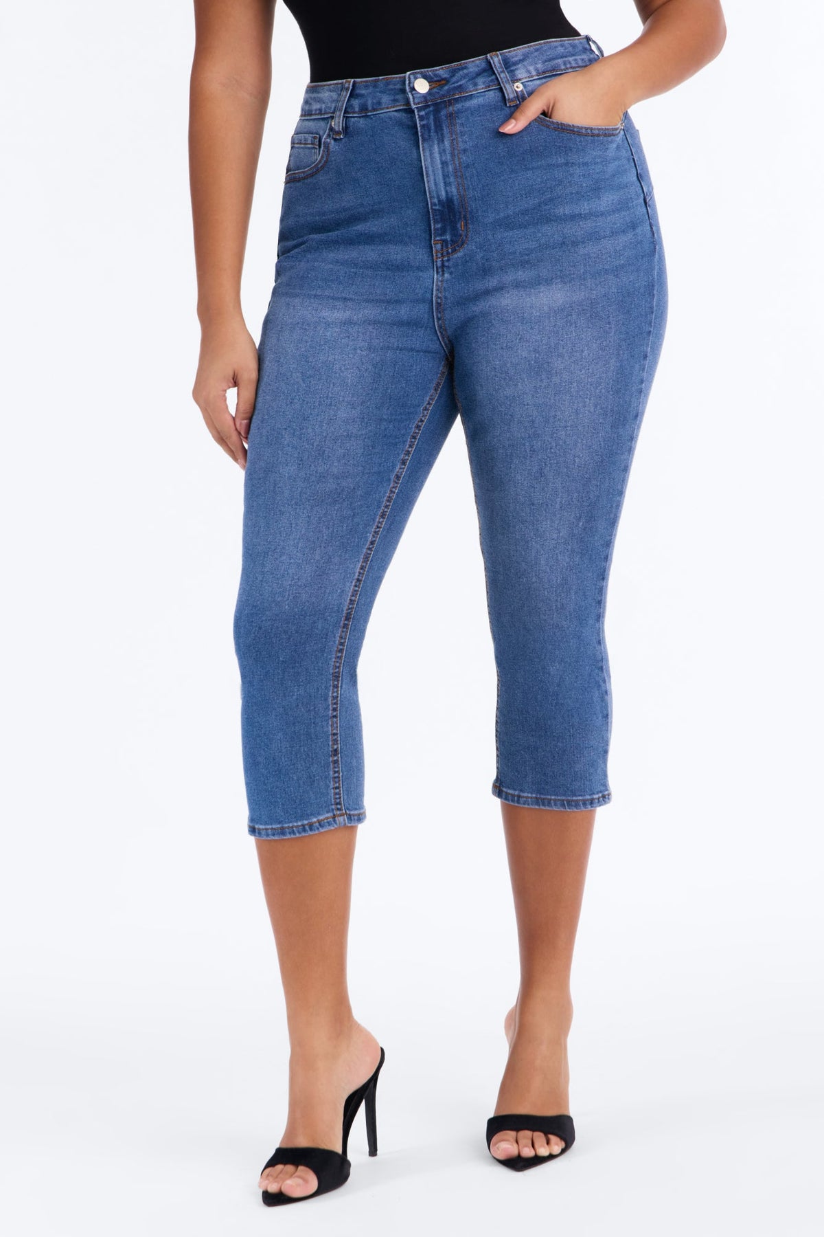 Classic Curvy High Rise Stretch Capri Skinny Jeans - Medium Wash