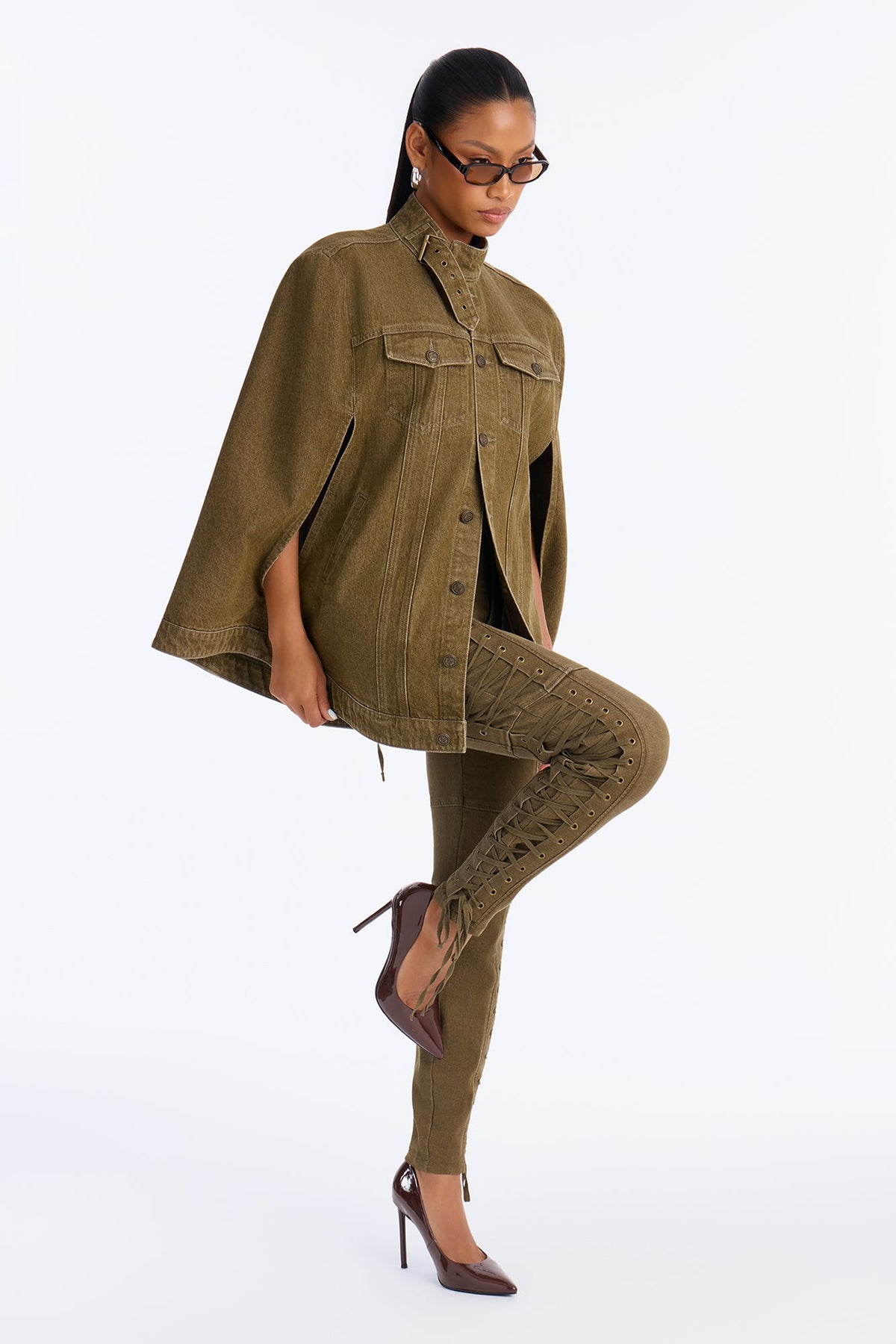 All Show Stretch High Rise Skinny Jeans - Olive