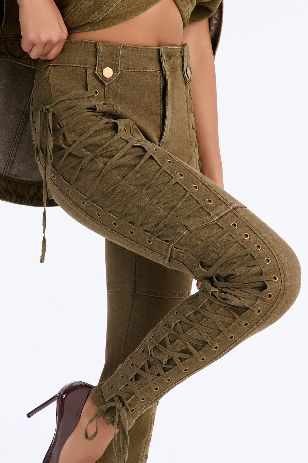 All Show Stretch High Rise Skinny Jeans - Olive