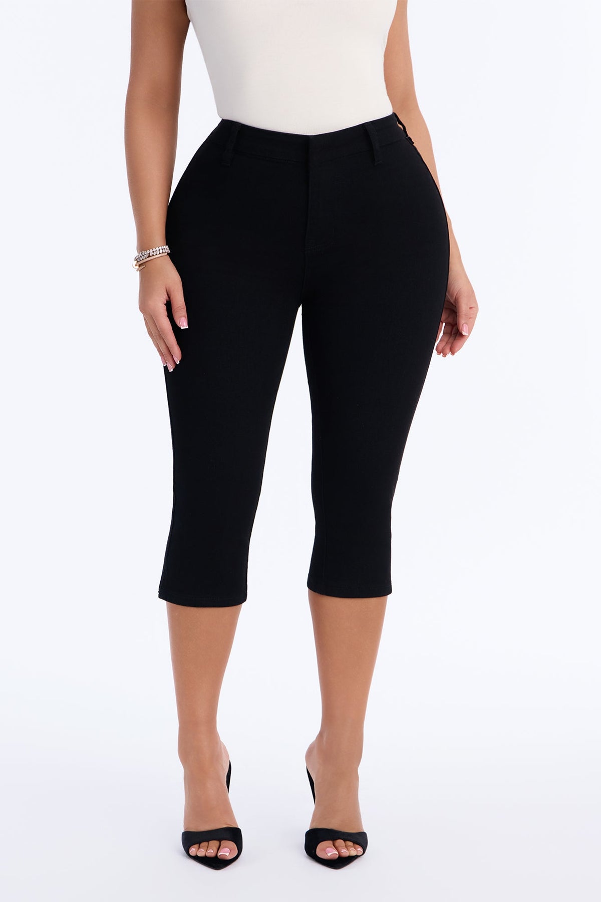 Straight To Business Split Hem Trouser Skinny Capri Jeans - Black