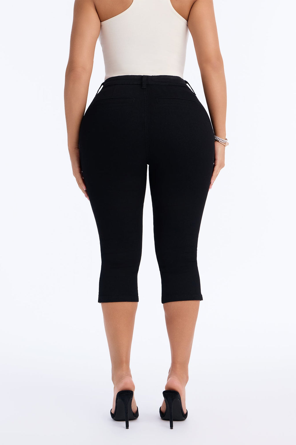 Straight To Business Split Hem Trouser Skinny Capri Jeans - Black