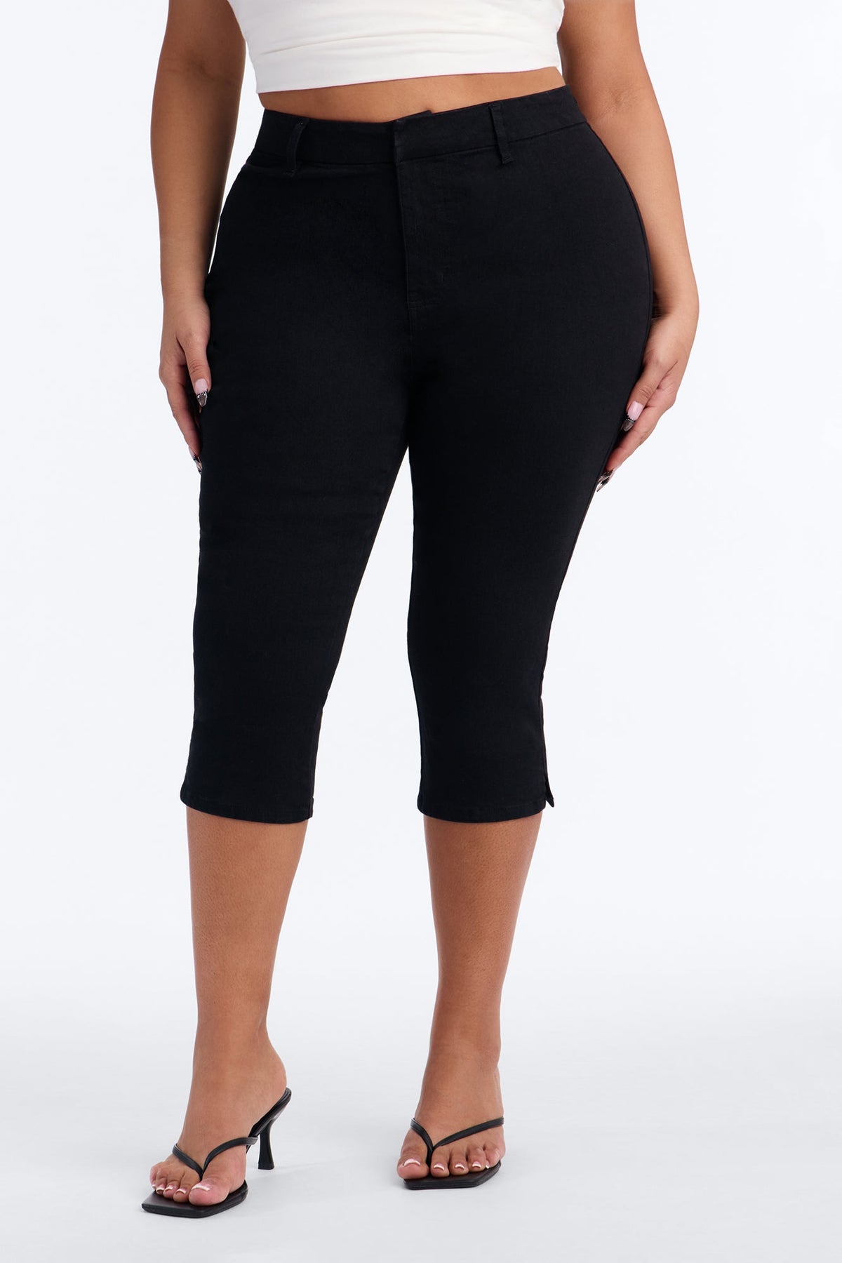 Straight To Business Split Hem Trouser Skinny Capri Jeans - Black