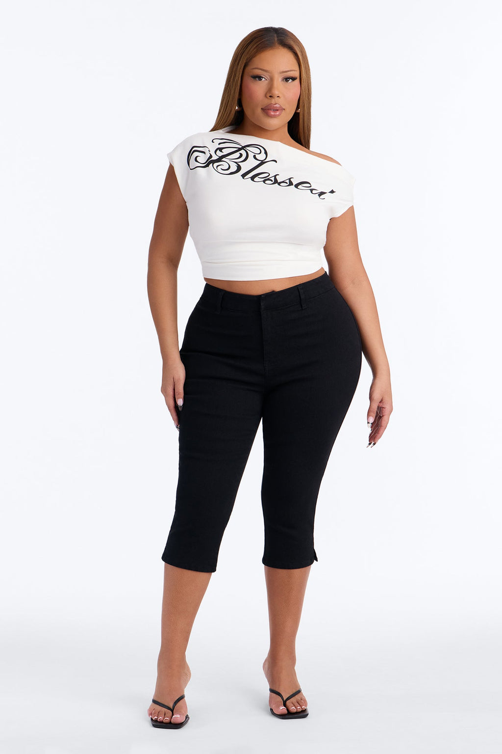 Straight To Business Split Hem Trouser Skinny Capri Jeans - Black