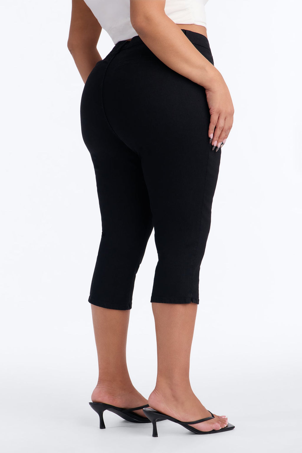 Straight To Business Split Hem Trouser Skinny Capri Jeans - Black
