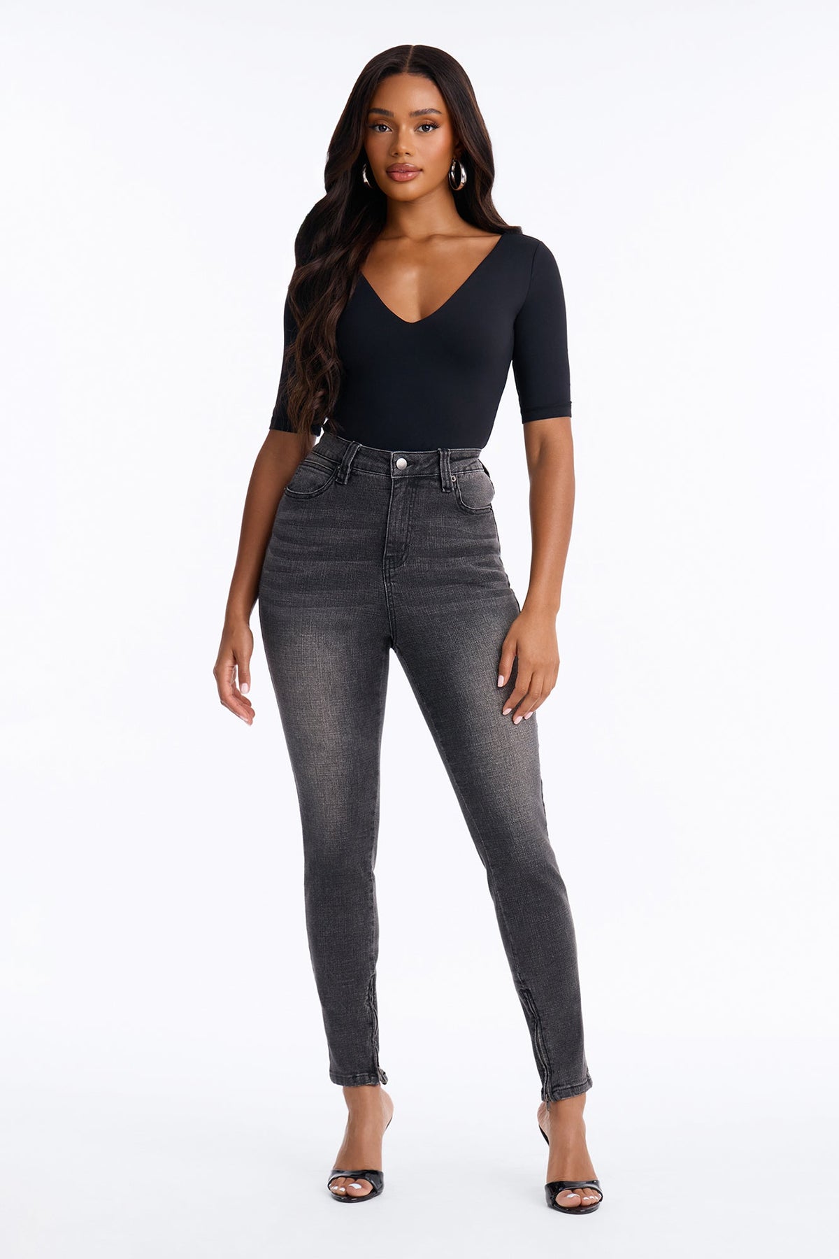 Wynwood High Rise Zipped Skinny Jeans - Grey