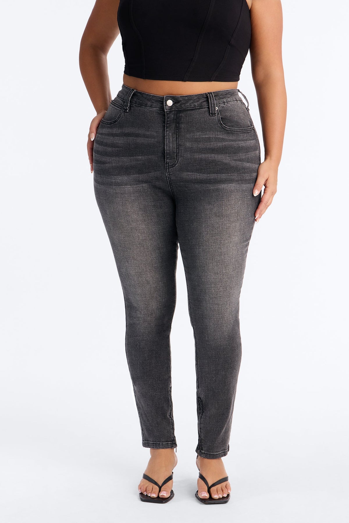 Wynwood High Rise Zipped Skinny Jeans - Grey
