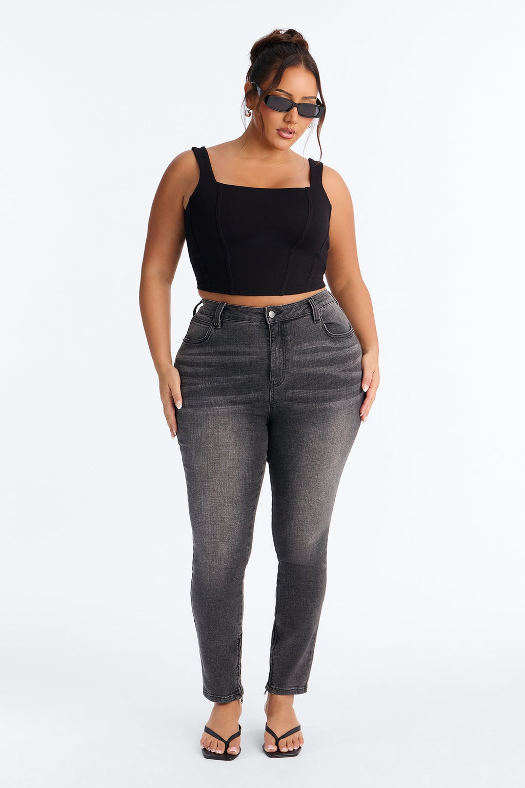 Wynwood High Rise Zipped Skinny Jeans - Grey
