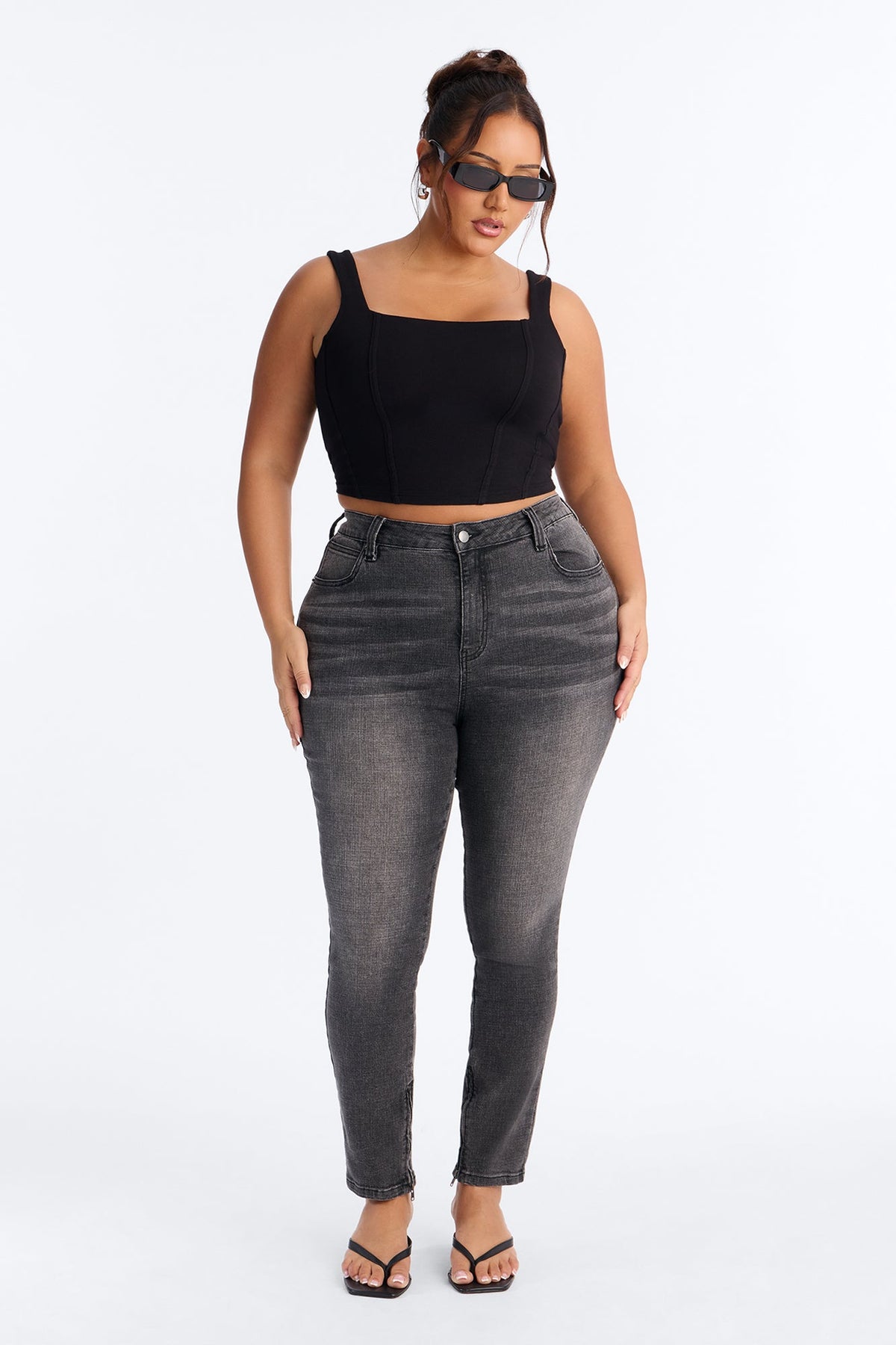 Wynwood High Rise Zipped Skinny Jeans - Grey