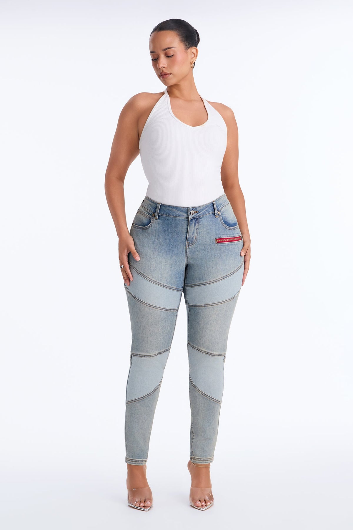 Behind The Scenes Stretch Low Rise Skinny Jeans - Light Wash