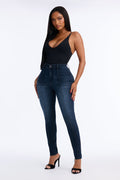Meridian High Rise Stretch Pintuck Skinny Jeans - Dark Wash