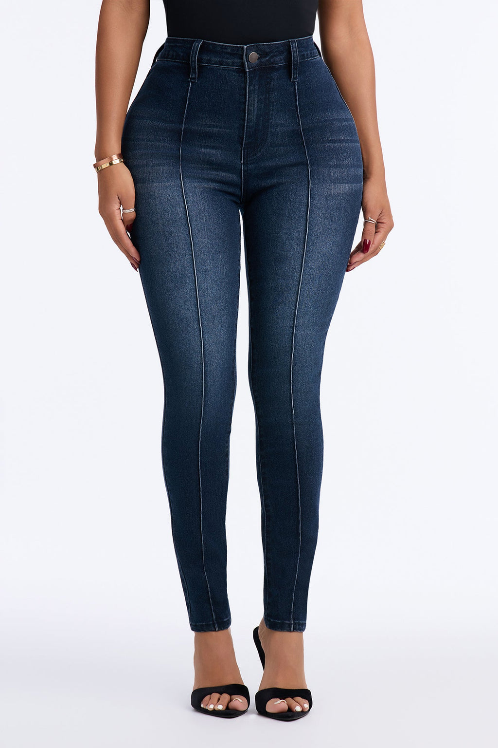 Meridian High Rise Stretch Pintuck Skinny Jeans - Dark Wash