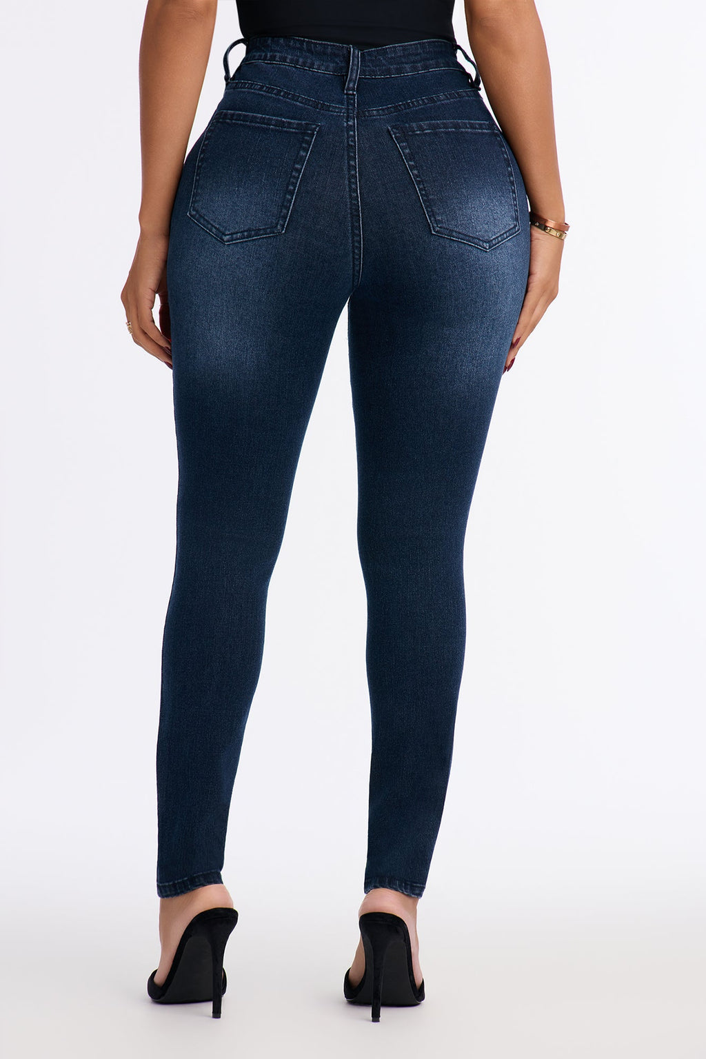 Meridian High Rise Stretch Pintuck Skinny Jeans - Dark Wash