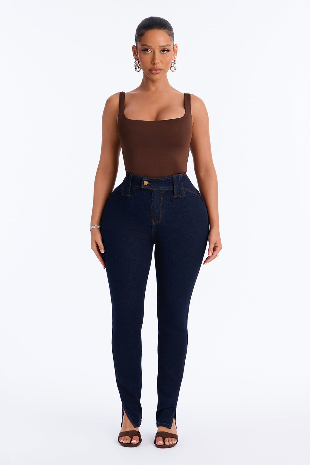 Hit It Compression Stretch High Rise Skinny Jeans - Dark Wash