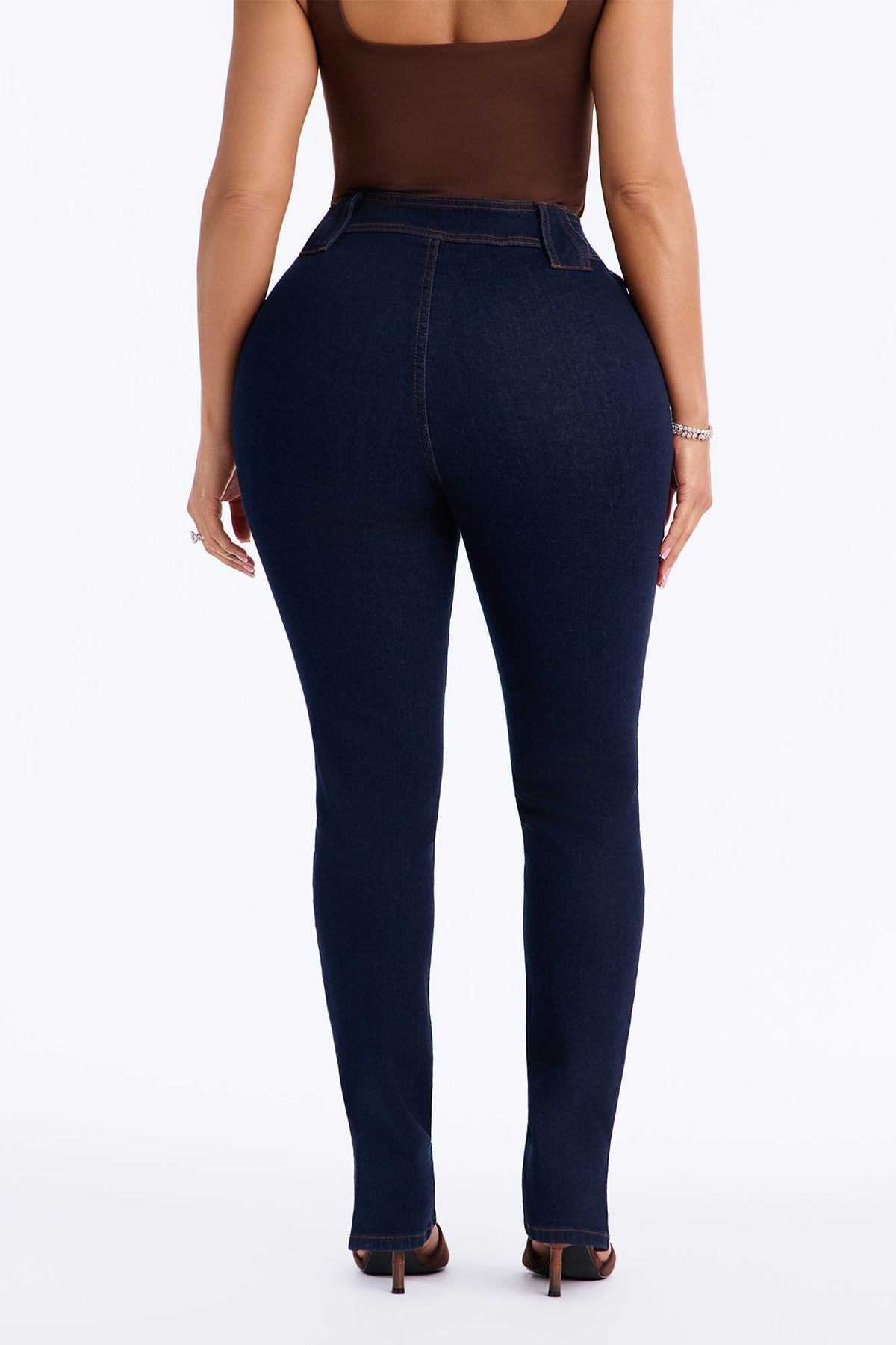 Hit It Compression Stretch High Rise Skinny Jeans - Dark Wash