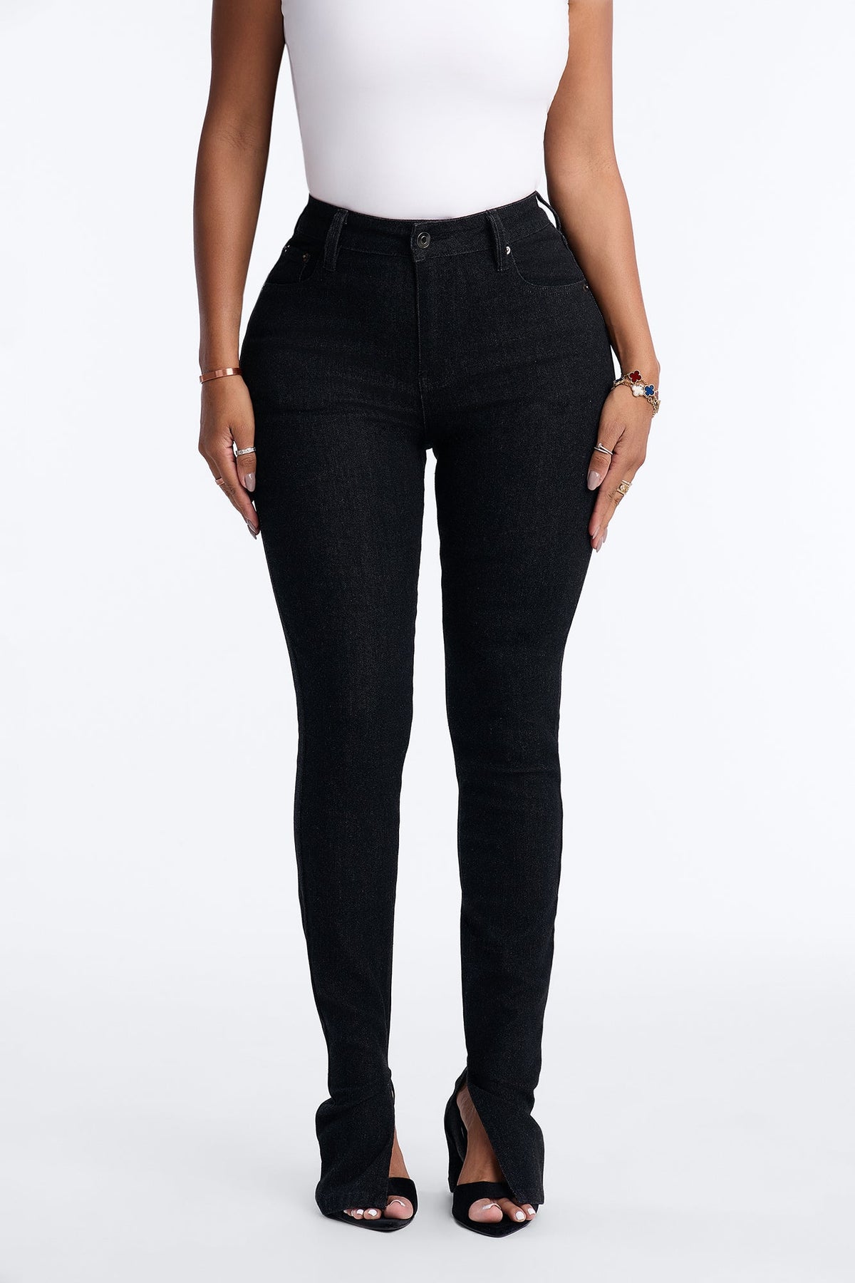 Catch A Glance High RIse Stretch Split Hem Skinny Jeans - Black