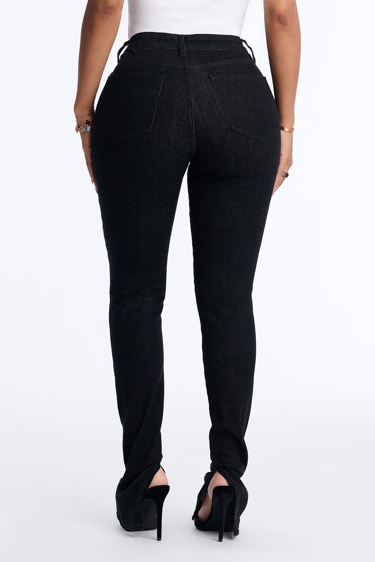 Catch A Glance High RIse Stretch Split Hem Skinny Jeans - Black