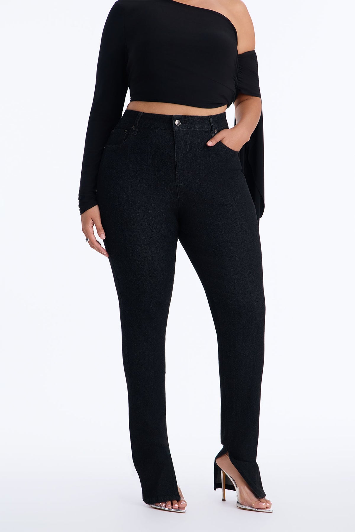 Catch A Glance High RIse Stretch Split Hem Skinny Jeans - Black