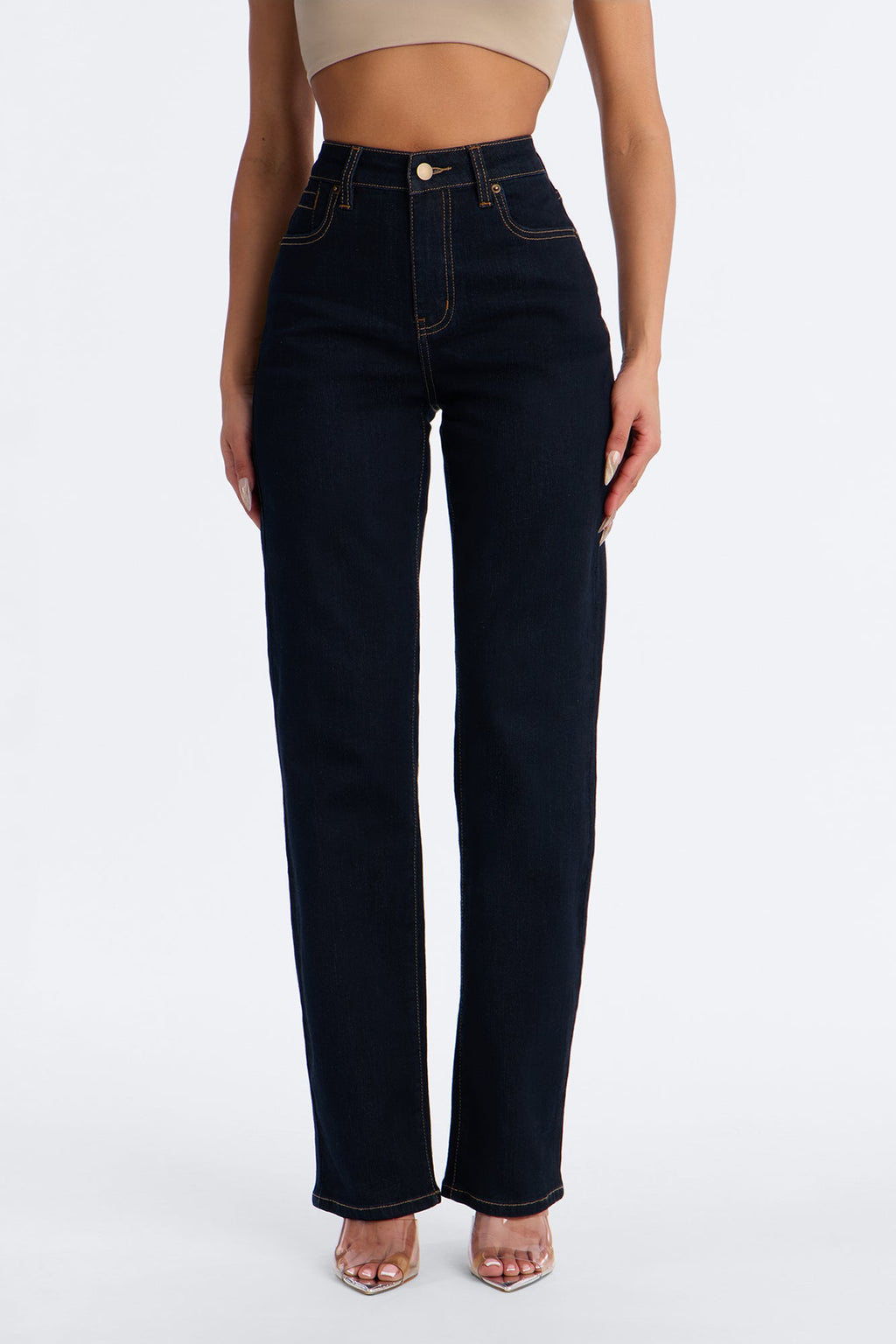 The Favorite High Rise Stretch Straight Leg Jeans - Dark Denim