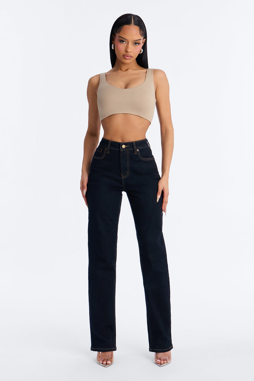 The Favorite High Rise Stretch Straight Leg Jeans - Dark Denim