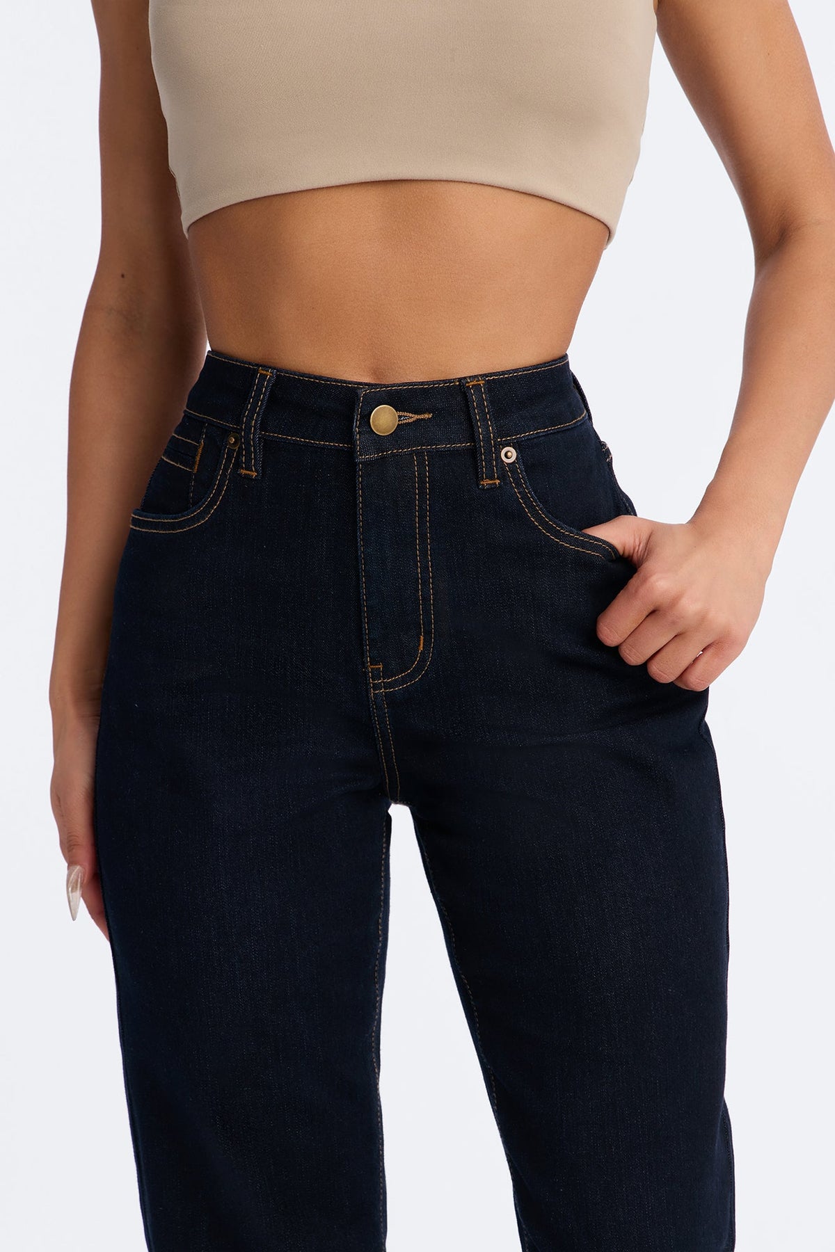 The Favorite High Rise Stretch Straight Leg Jeans - Dark Denim