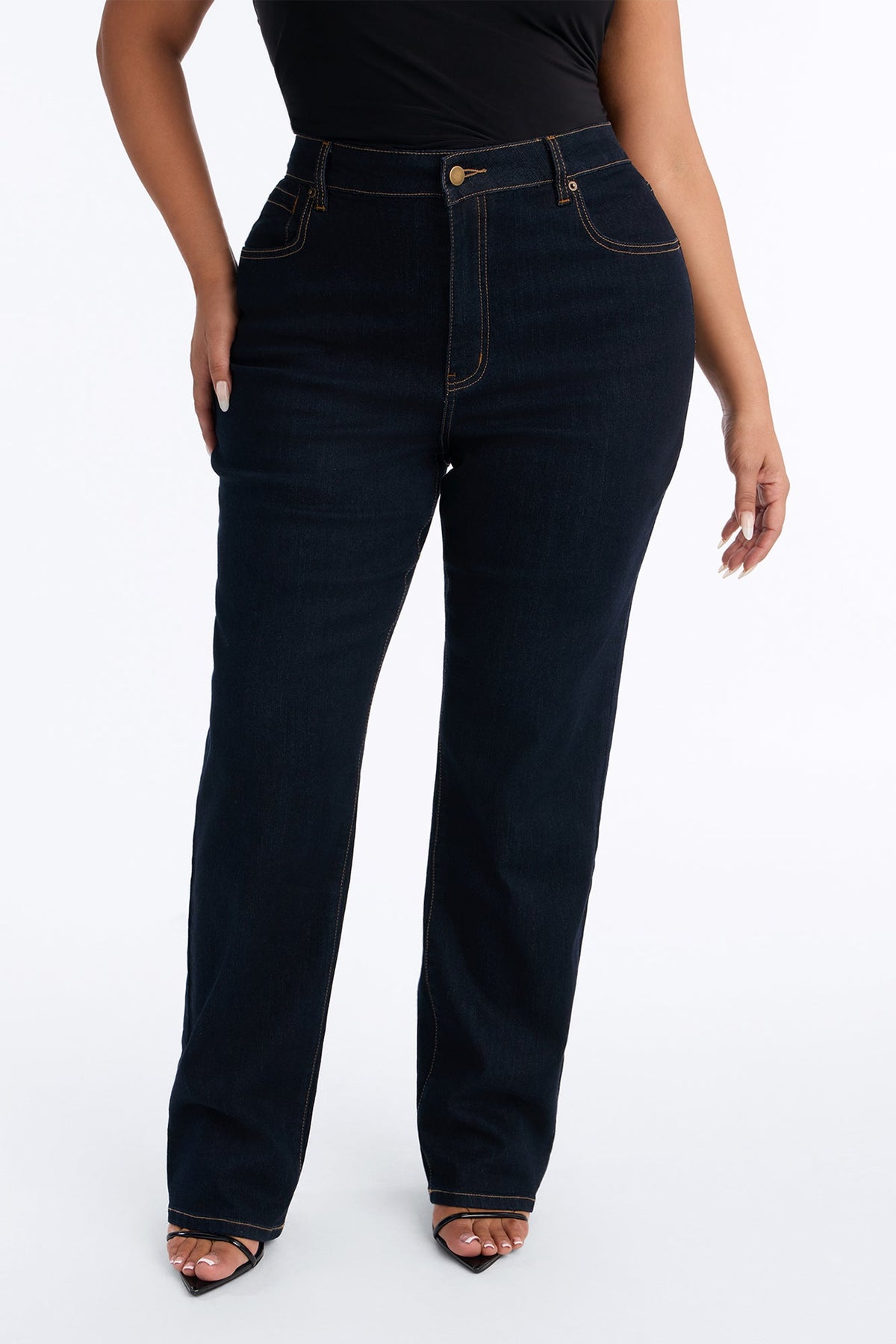 The Favorite High Rise Stretch Straight Leg Jeans - Dark Denim