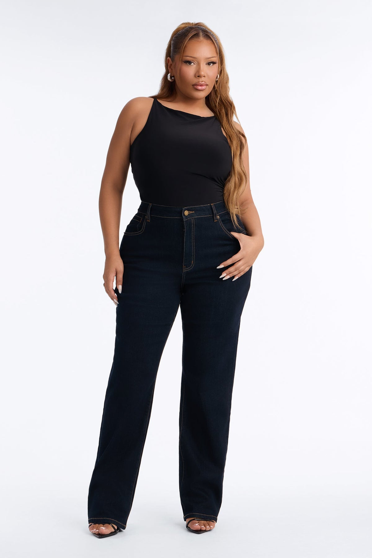 The Favorite High Rise Stretch Straight Leg Jeans - Dark Denim