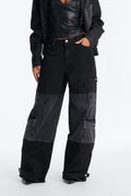 Winona Cargo Adjustable Hem Coated Jeans - Black Wash