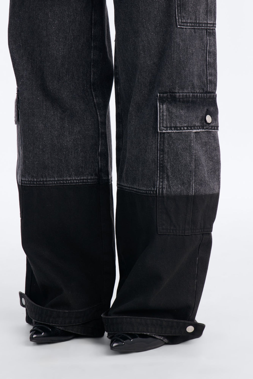 Winona Cargo Adjustable Hem Coated Jeans - Black Wash