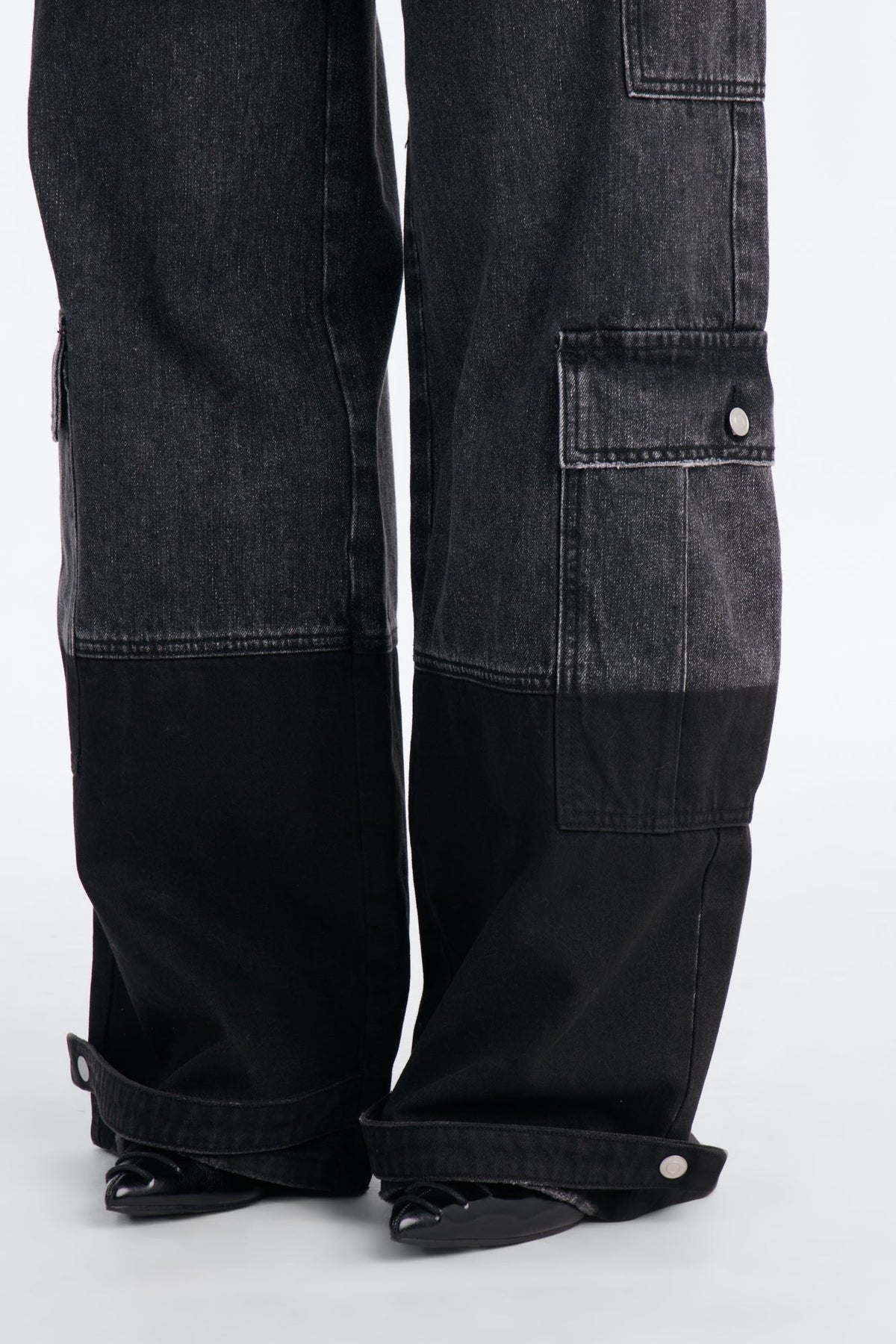 Winona Cargo Adjustable Hem Coated Jeans - Black Wash