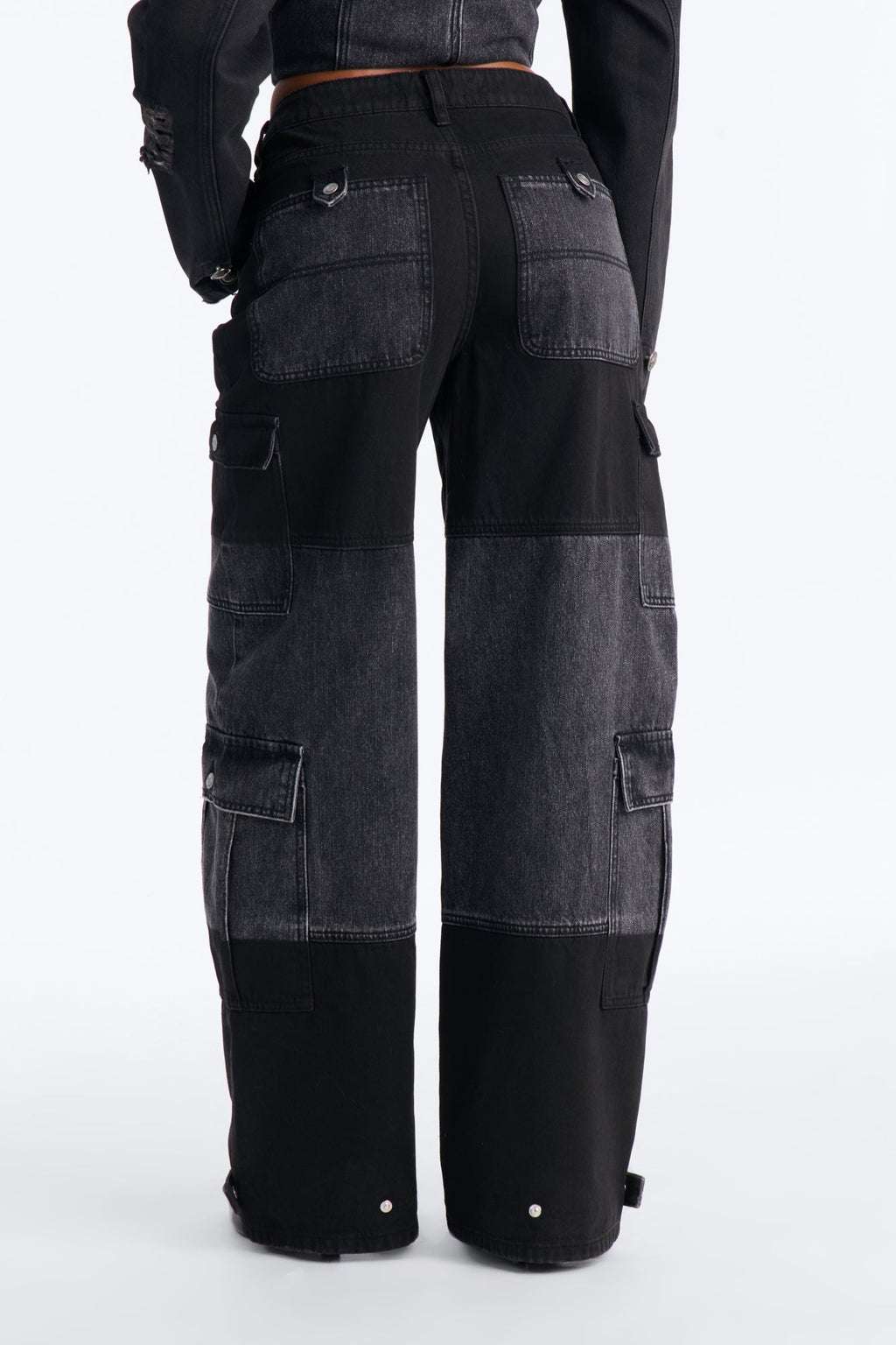 Winona Cargo Adjustable Hem Coated Jeans - Black Wash