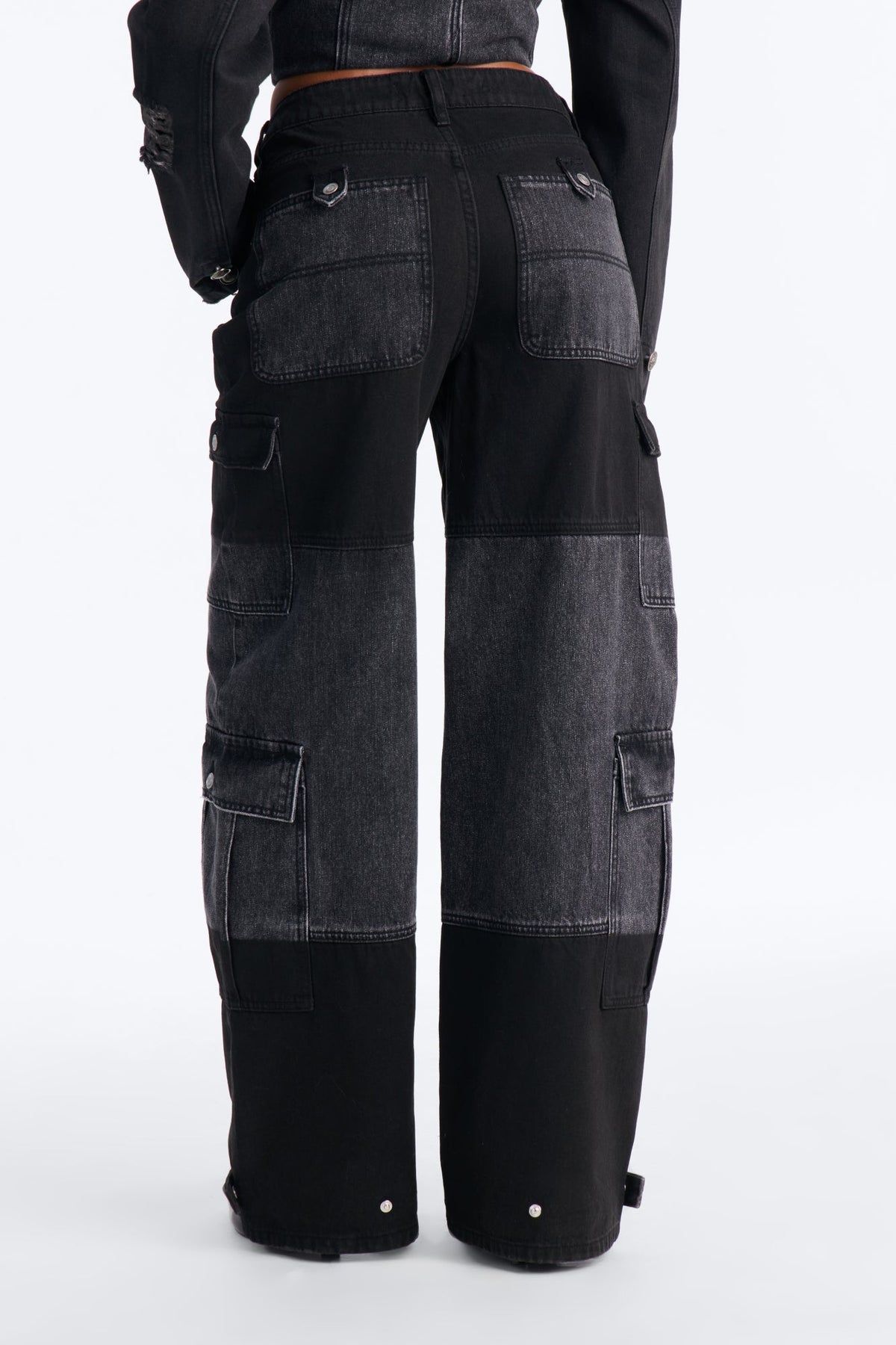 Winona Cargo Adjustable Hem Coated Jeans - Black Wash